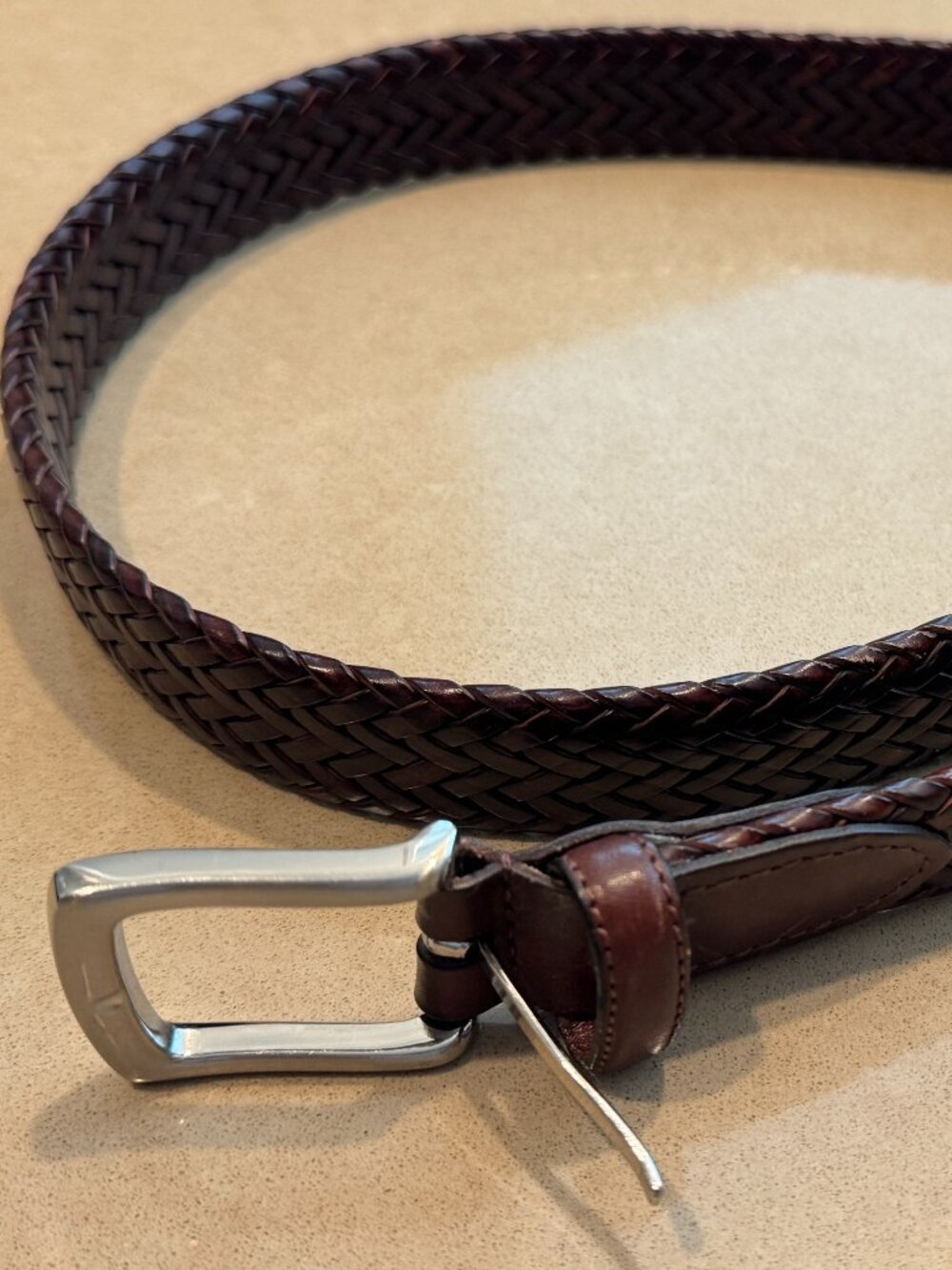 Braided leather belt- dark brown -  44"